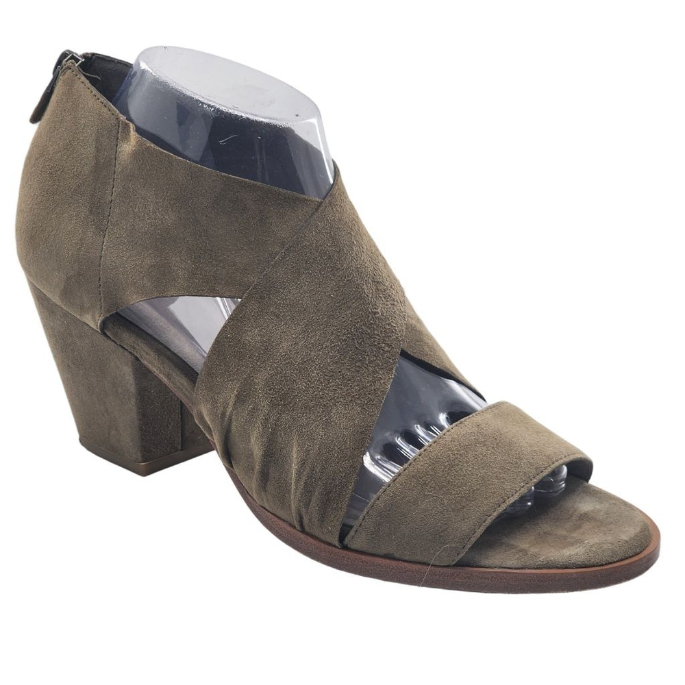 EILEEN FISHER Ann Nubuck Leather Olive Green Suede Crisscross Sandals Size 10